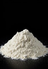 A close-up of fine white wheat flour, gently piled, ready for baking delicious treats and culinary creations. An essential ingredient ,heap ,staple food ,cooking ingredient