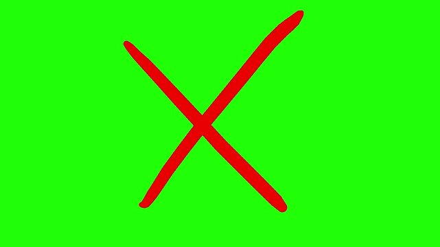 Check mark and cross symbols on green screen, 4K animation