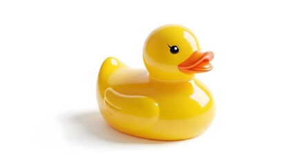 Classic yellow rubber duck toy isolated on white background childhood nostalgia