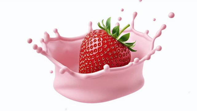 Photorealistic Strawberry Yogurt Splash Rendering - Dynamic Food CGI