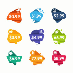 Set of colorful price labels, set of discount labels