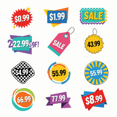 set of colorful price labels