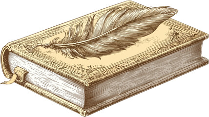 Vintage Closed Book with Quill Rested on Cover for Writers