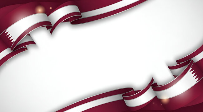 Qatar flag banner border design with wavy ribbons and copy space, patriotic background