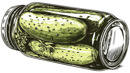 Whole Pickled Cucumber Gherkin in a Can Vector Illustration