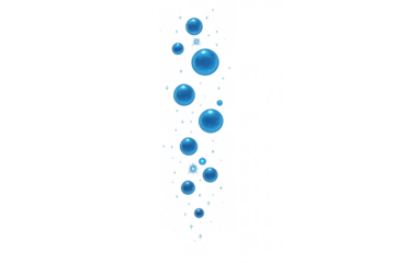 Water bubbles rising in a liquid with oxygen spheres, abstract fizzing effect, transparent background