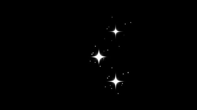Twinkling star sparkles, Stars shine effect, Sparkle glowing animation, blinking light effect on black background. Particle magic tail sparkling glitter star dust trail loop animation video.