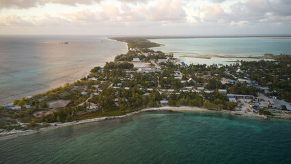 An aerial view of the island of Kiribati in the central Pacific Ocean. © phillips