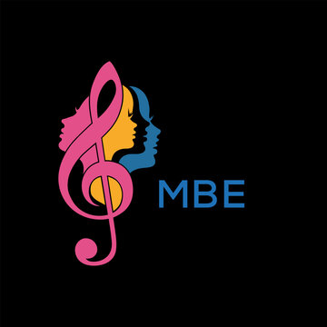 Creative Feminine Music Logo with Treble Clef and Colorful Female Silhouettes &ndash; MBE  Later Logo, Beauty and Art Concept
