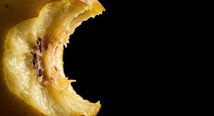 A close-up view of a partially eaten fruit, revealing distinctive tooth marks and the texture of the consumed portion, illustrating natural feeding habits ,leftover ,vegetable ,satiated