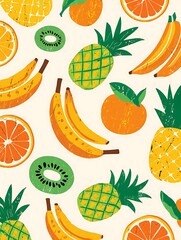 Bright and colorful seamless pattern of tropical fruits