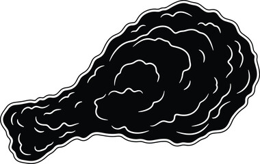 Crispy delicious fried chicken leg black and white food illustration