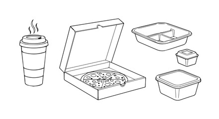 Food delivery and meal prep packaging containers outline icon