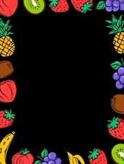 Colorful hand drawn fruit border on black background