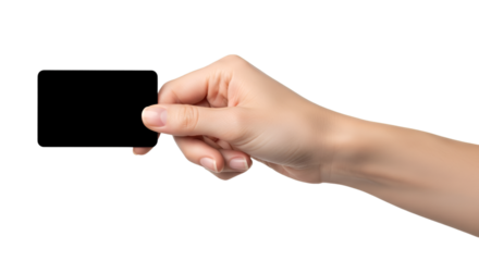 Hand Holding Small Black Rectangular Object on Black Background