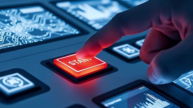 Futuristic Blue Haptic Start Button | System Activation Interface