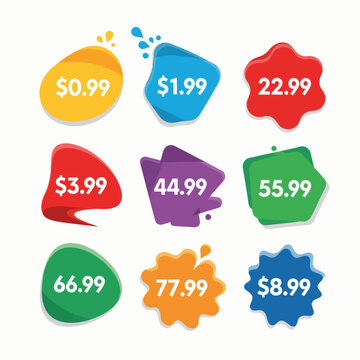 Stylish pricing badges featuring modern shapes and bold easy to read numbers