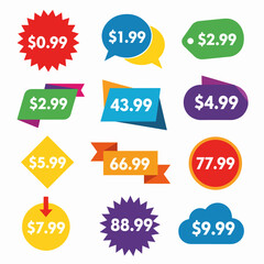 Colorful discount and sale label icon set for business and promotion