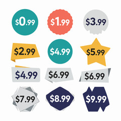 Colorful discount and sale label icons set for retail and business design