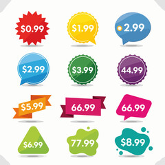 Set of colorful sale and price tag icons for shopping and promotion
