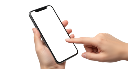 Hand Holding Smartphone and Finger Touching Screen