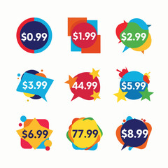 Colorful discount and sale label set vector icons for business and retail design