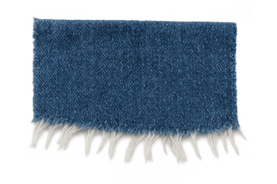 Blue denim fabric swatch with frayed white threads, textured jeans material, fashion textile background with transparent alpha channel - Powered by Adobe
