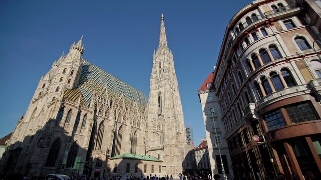 Beautiful architecture of Stephens Cathedral in Vienna Austria. Ancient gothic cathedral in the center of the capital, travel and tourism in Europe.