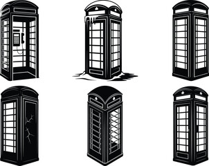 London Phone Box Silhouette Clipart Vector Illustration. Classic British Telephone Booth, Red Telephone Booth, British Phone Box, Vintage England Landmark, Traditional UK Telephone Booth.