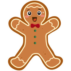 Cute Smiling Gingerbread Man with Red Bow Tie