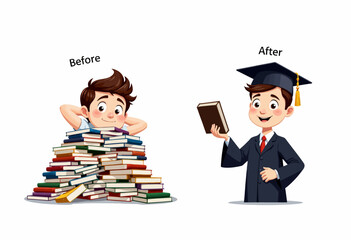 Transformation of Knowledge: From Overwhelmed Young Learner to Confident Graduate Holding a Book in Scholarly Attire