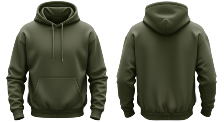 Green Hoodie Front and Back View Keywords: hoodie, sweatshirt, green, olive green, apparel