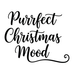 Stylish minimalist Christmas vector typography design featuring the quote “Purrfect Christmas Mood” with curled tail underline on white background