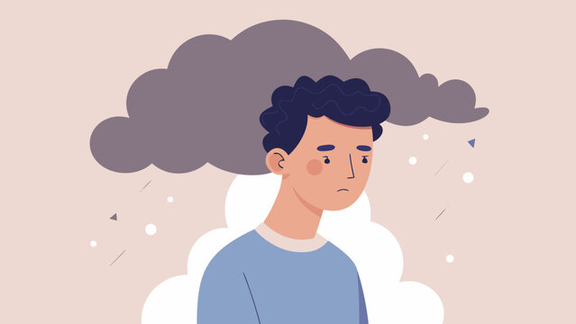 Sad Teenager, with dark cloud over head symbolizing depression and emotional struggle