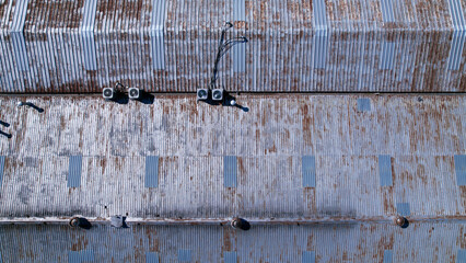 Top of a metal roof of a warehouse