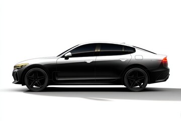 Sleek black and white luxury sedan car illustration on a minimalistic white background showcasing modern design and elegance with copy space for creative use