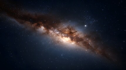 The Milky Way galaxy glows with a luminous band of stars and nebulae against the vast dark expanse of the universe