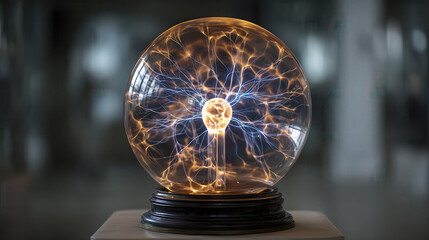 Glowing plasma ball orb with electric arcs and light
