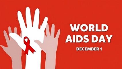 World A I D S Day December 1 red ribbon and raised hands world aids day aids awareness