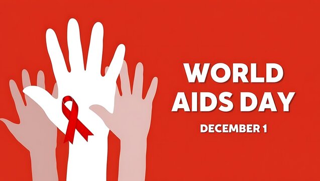 World A I D S Day December 1 red ribbon and raised hands world aids day aids awareness