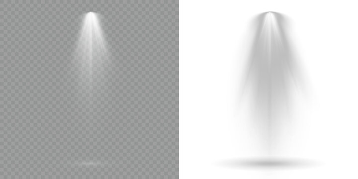 Light sources, concert lighting, stage spotlights. Light Effects. Transparent allows seamless web or poster use. Stage lighting creates dramatic beams in concert visuals. Scene. Row of spotlights.