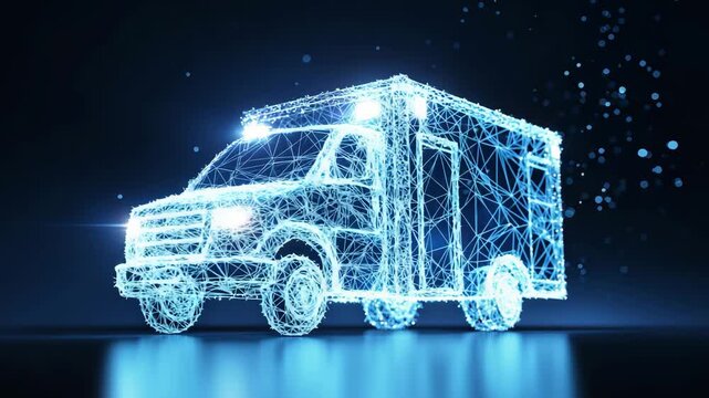 Futuristic Security Truck Transport Vehicle in Glowing Wireframe Low Poly Video - Powered by Adobe