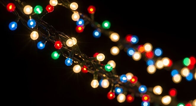 Christmas lights decoration colorful on black background illumination bulbs