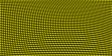 Distorted Background with Black Cage on Yellow. Abstract Psychedelic Pattern with Wavy Stripes