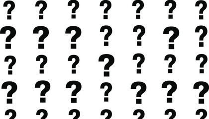 Pattern of black question mark symbols, repetitive mystery design, curiosity concept vector, abstract typography illustration for problem solving and creative thinking