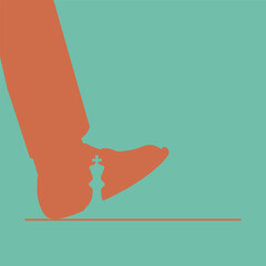 Vector illustration of a foot stepping forward with a king chess piece silhouette inside the shoe