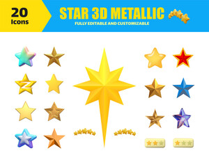 3D Star Metallic Icons