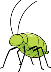 Bright Green Cartoon Aphid Vector Illustration with Long Legs and Antennae