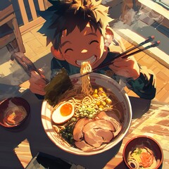 Boy eating Ramen