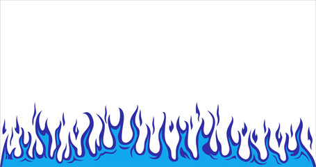 Ring Blue Fire Flame Pattern on White Background. Creative abstract Fiery Frame in flat Anime Style. Vector Blue Fire Texture